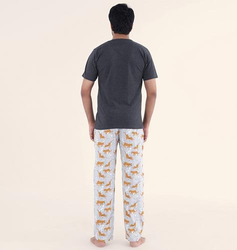 Men 2 Pieces Round Neck Printed Pure Cotton Night suit